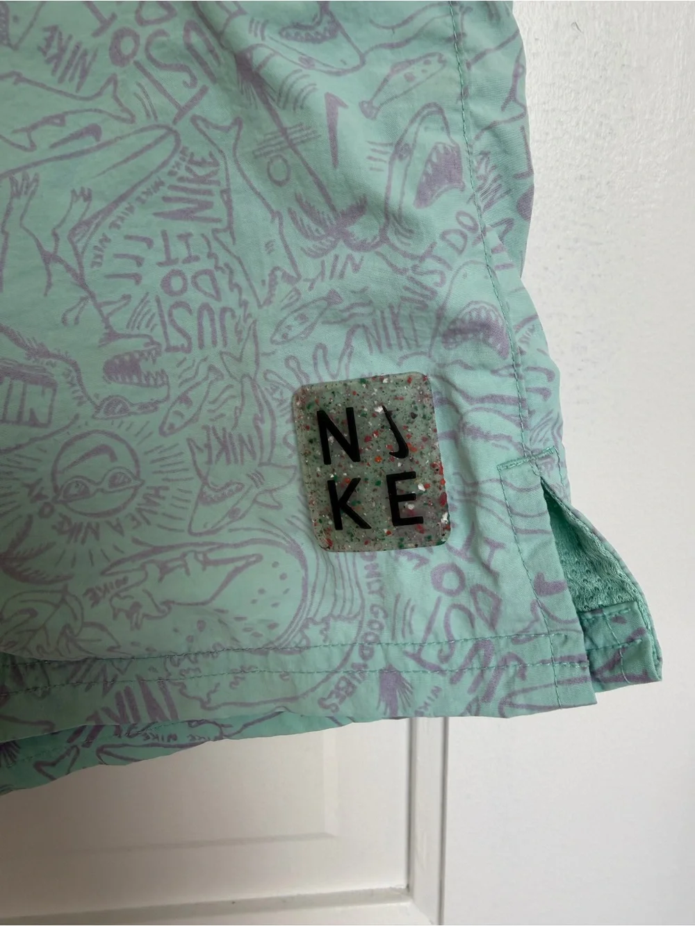 Nike Swim Trunks Medium Aqua Shark Print Board Shorts Just‎ Do It